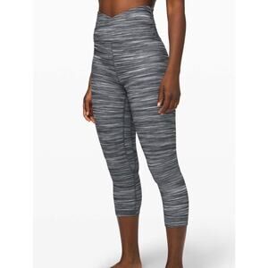 Lululemon Align Crop 21 Cross Waist Herringbone Heathered Black White Size 4